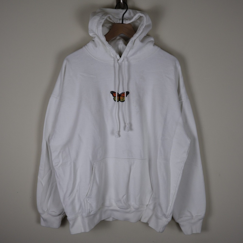 Brandy Melville Butterfly Embroidered Oversized Hoodie White One Size 26.5x27‎